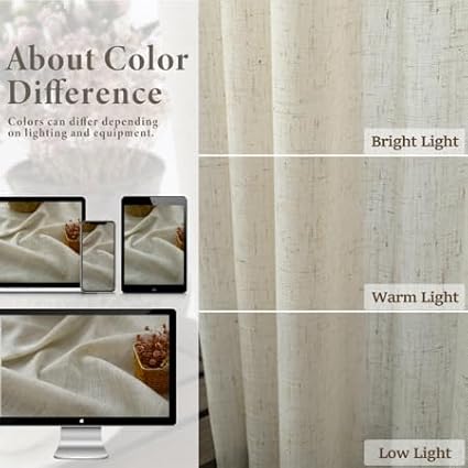 Beige Curtains 63 Inch Length for Bedroom Set of 2 Panels Back Tab Rod Pocket Sheer Linen Light Filter Neutral Rustic Farmhouse Curtains for Dining Room Bay Picture Window Country Decor 52x63 Long Tan