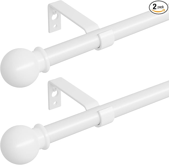 2 Pack White Metal Curtain Rods, 28-60 inch, Heavy Duty, Adjustable, Wall Mounted, Set of 2