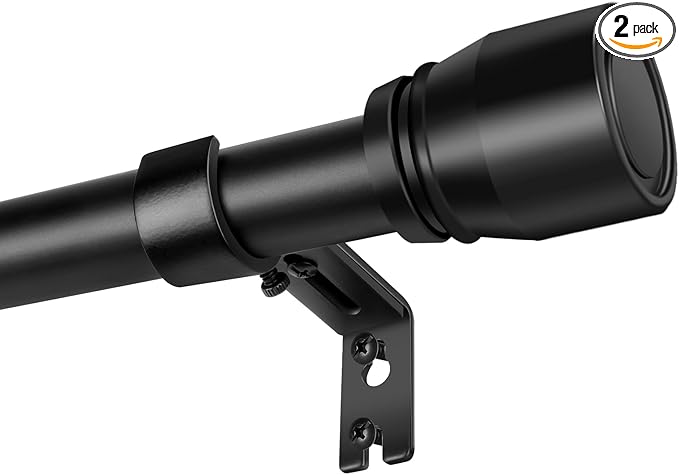 1” Diameter Curtain Rods Itself is 30 to 45 inch 2 Pack Fit 30-39 inch Window with Heavy Duty Adjustable Rod Matte Black Splicing Metal Extra Long Curtain Rod for Windows