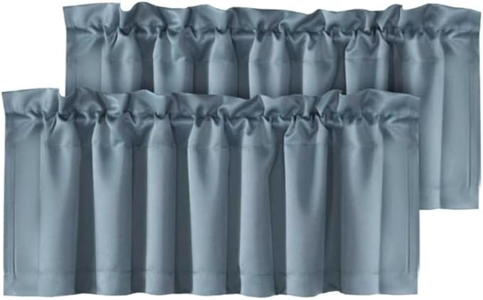 H.VERSAILTEX Blackout Valances for Windows,Kitchen Window Valance Curtains for Living Room/Bedroom/Bathroom Privacy Decorative Rod Pocket，2 Panels，52" W x 18" L, Stone Blue