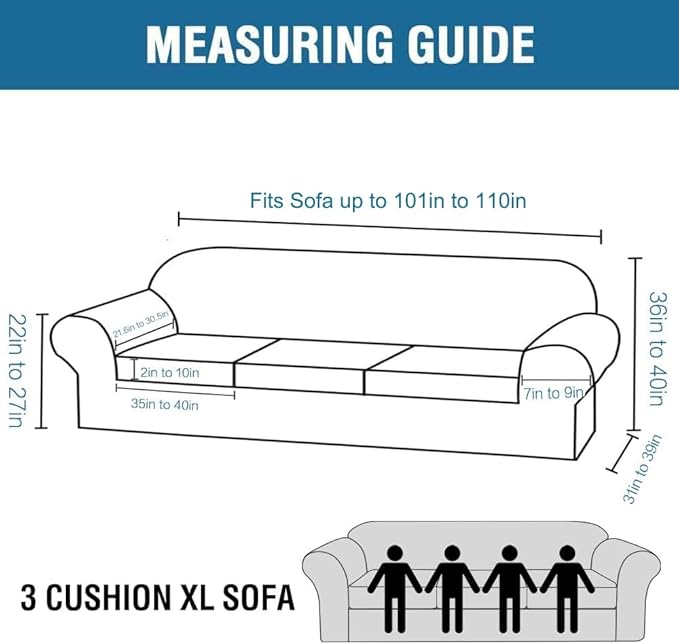 4 Piece Stretch Sofa Covers for 3 Cushion Couch Covers Furniture Slipcovers for Living Room (1 Base Cover Plus 3 Seat Cushion Covers) Thicker Jacquard Fabric Cover (XL Sofa, Natural)