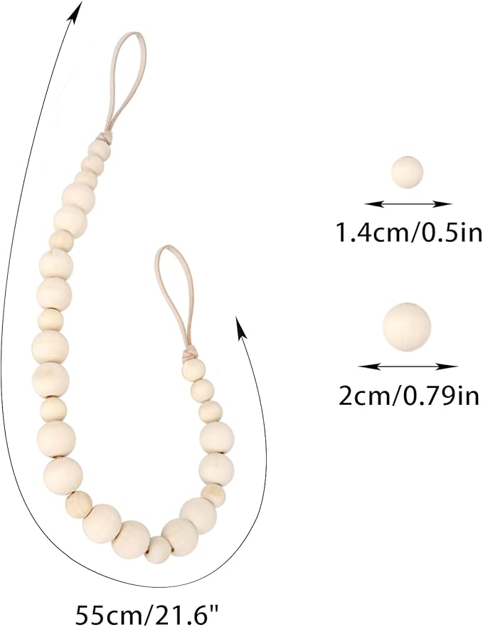 4 Pcs Wood Bead Curtain Tiebacks Curtain Ties Curtain Holdbacks Curtain Tie Back Window Treatment with Hooks for Home Wall Holiday Decoration (Wood Color, 4)
