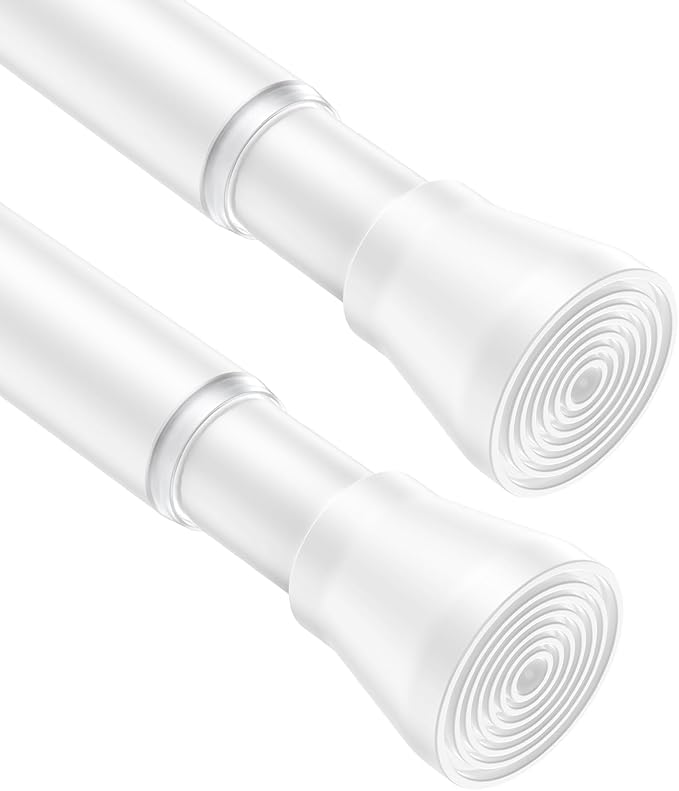 AIZESI Spring Tension Rods Adjustable Tension Curtain Rod Small Tension Rod No Drilling Expandable Spring Loaded Curtain Tension Rod?White,45" to 77"-2Pcs)