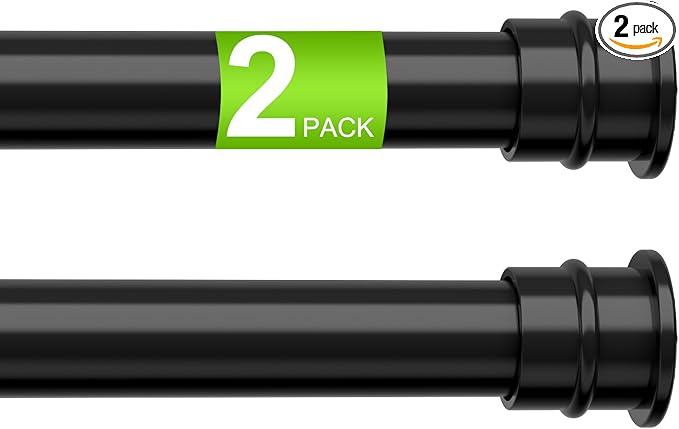 2 Pack No Drill Tension Curtain Rods 28 to 41 Inch Black Small Curtain Rod Adjustable No Drilling for Window,Kitchen,Closet,Doorway,Bedroom