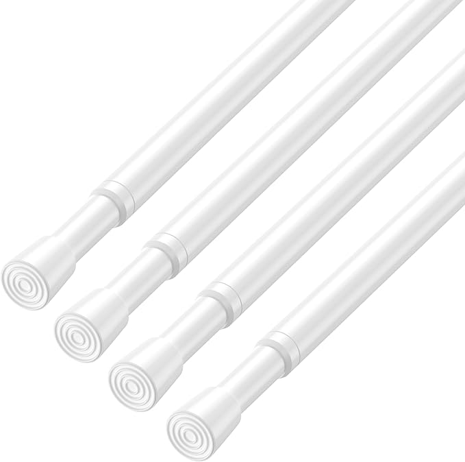 AIZESI Spring Tension Rods Adjustable Tension Curtain Rod Small Tension Rod No Drilling Expandable Spring Loaded Curtain Tension Rod（White,18" to 28"-4Pcs)