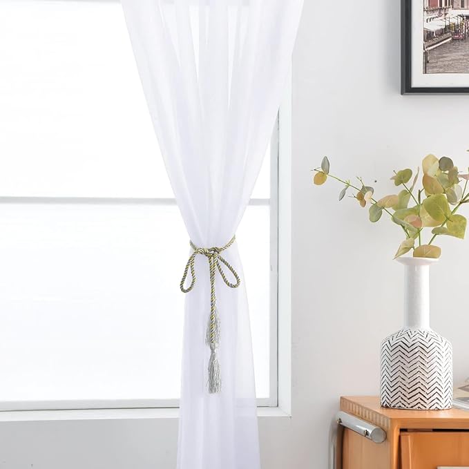 SpaceDresser Sheer Window Treatment Rod Pocket Curtain Panels for Kitchen Bedroom Living Room Drapes Sunlight Filtering Privacy Semi Home Decor Assorted Colors Sizes (Optical White, 52 W x 108 L)