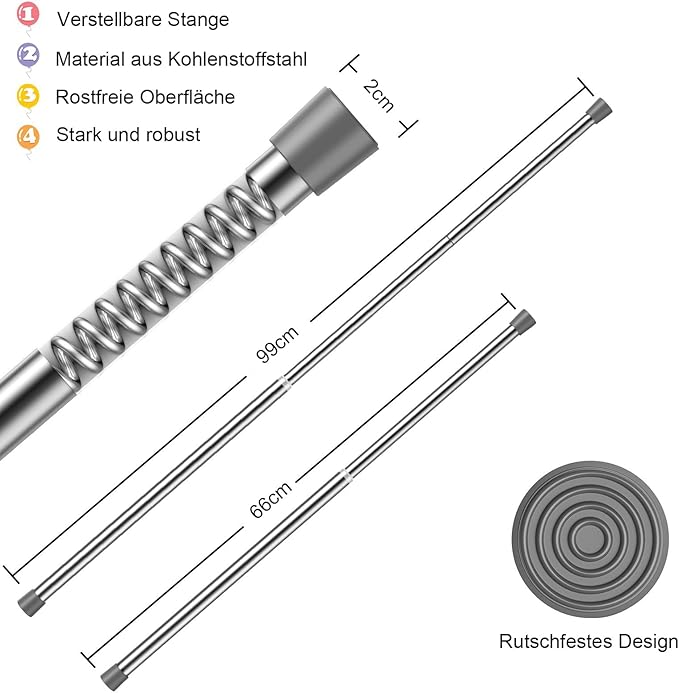 AIZESI 2pcs Spring Tension Rods Adjustable 26 to 39 inch Tension Curtain Rod Small Tension Rod No Drilling Expandable Spring Loaded Curtain Tension Rod,Suitable for Doors and Windows 28 to 36 inch