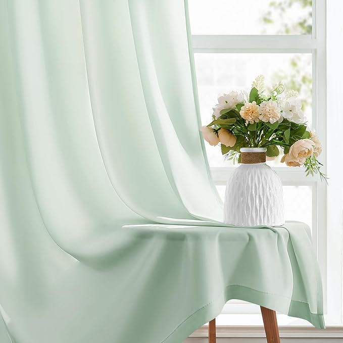HOMEIDEAS Non-See-Through Sage Green Privacy Sheer Curtains, 52 X 96 Inches Long 2 Panels Sheer Curtains Light Filtering Window Drapes for Bedroom Living Room