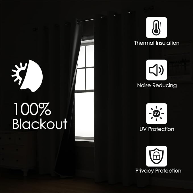 ChrisDowa 100% Blackout Curtains 102 inch Long for Bedroom with Black Liner, 2 Thick Layers Total Blackout Thermal Insulated Grommet Window Curtains 2 Panels Set (Cappuccino, 52 x 102 Inch)