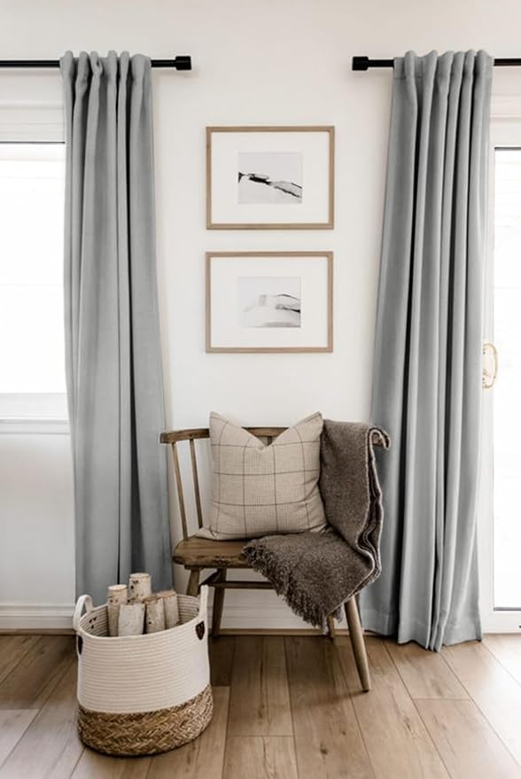 100% Blackout Shield Linen Blackout Curtains for Bedroom 84 Inches Long, Back Tab/Rod Pocket Living Room Drapes, Thermal Insulated Blackout Curtains 2 Panels Set, 50" W x 84" L, Ash Grey