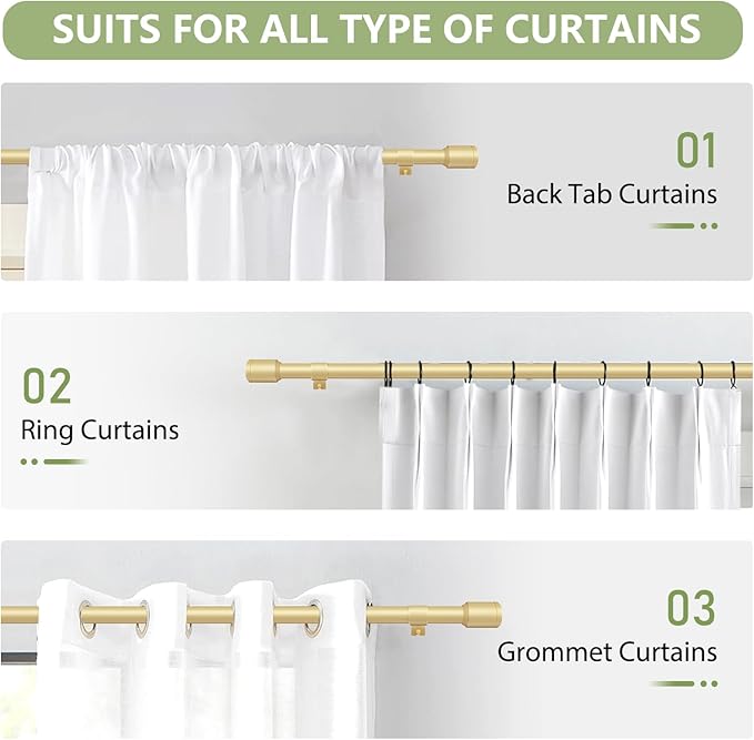 5/8” Diameter Curtain Rods 30-45 Inch, for 30-39 Inch Windows, Adjustable Splicing Gold Curtain Rods for Windows with Brackets, Window Rod Long Small Curtains Rod, 2 Pack