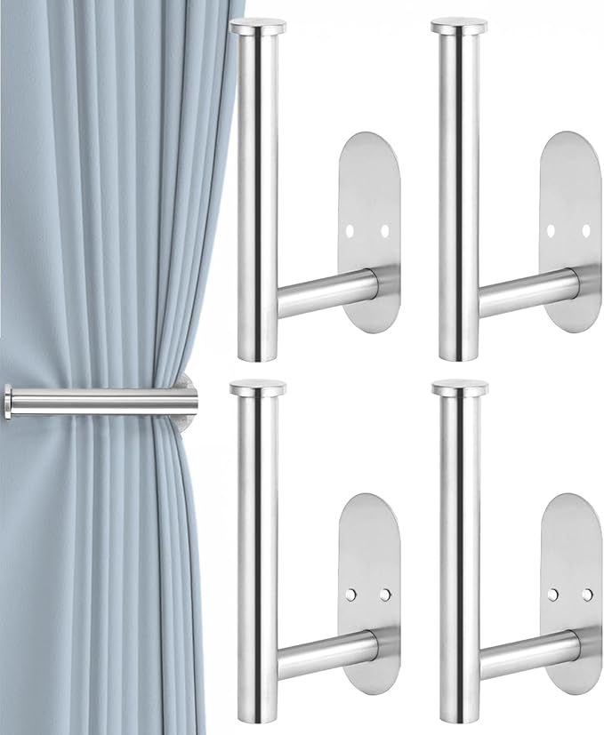 4pcs Curtain Holdbacks, Screw-in Curtain Tiebacks Curtain Tie Backs Curtain Holders for Wall Mounted Curtain Pull Backs for Drapes, Curtain Side Holders Hooks, 304 Stainless Steels, Silver