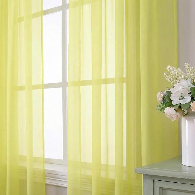 Aiyufeng Lemon Sheer Curtains 84 Inches Long 2 Panels Set for Living Room, Light Filtering Window Sheer Drapes for Bedroom, Each 42" W x 84" L