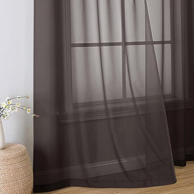 Aiyufeng Chocolate Sheer Curtains 72 Inches Long 2 Panels, Solid Voile Top Dual Rod Pockets Stylish Breathable Drapes Window Treatment for Kid's Room/Bedroom/Living Room, 42W x 72L, Chocolate Brown
