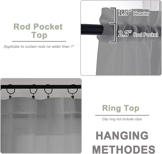 OWENIE Sheer Grey Curtains 108 Inches Long for Living Room Bedroom 2 Panels Set, Lightweight Airy Grey Sheer Curtain, Filmy Voile Rod Pocket, 2 PCS, Each 59" W x 108" L