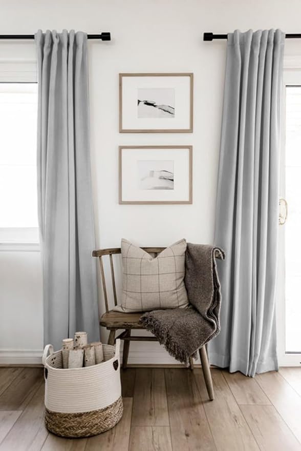 100% Blackout Shield Linen Blackout Curtains for Bedroom 72 Inches Long, Back Tab/Rod Pocket Living Room Drapes, Thermal Insulated Blackout Curtains 2 Panels Set, 50" W x 72" L, Grey