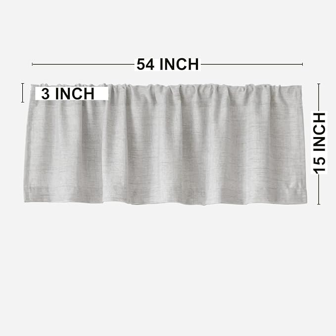 2 Pack Faux Linen Valance for Windows Kitchen Living Room Valances Rod Pocket Farmhouse Country Rustic Bathroom Small Window Treatment (54x15 inch, Grey)