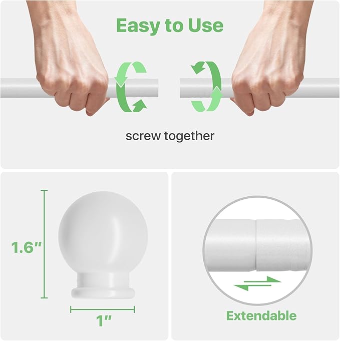 2 Pack White Metal Curtain Rods, 28-60 inch, Heavy Duty, Adjustable, Wall Mounted, Set of 2