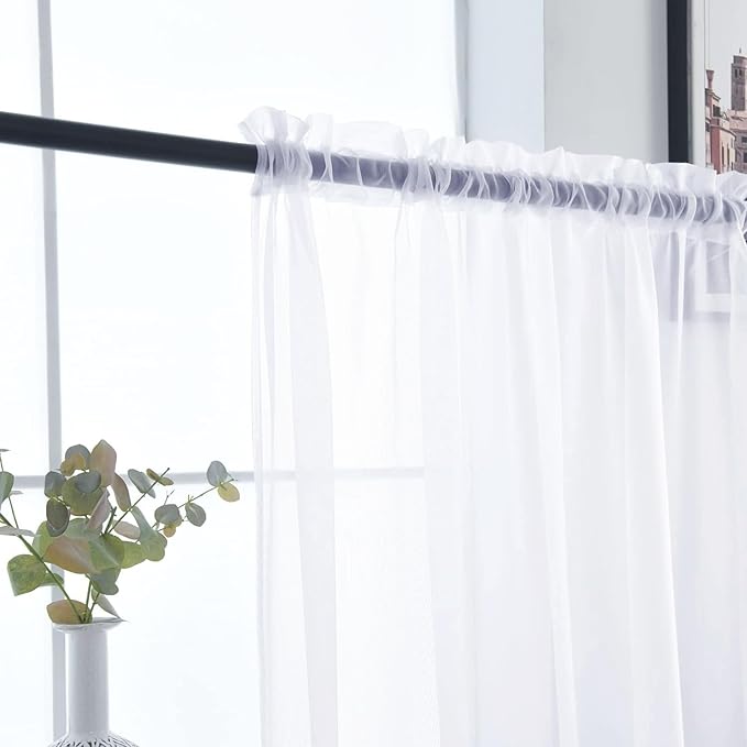 SpaceDresser Sheer Window Treatment Rod Pocket Curtain Panels for Kitchen Bedroom Living Room Drapes Sunlight Filtering Privacy Semi Home Decor Assorted Colors Sizes (Optical White, 52 W x 108 L)
