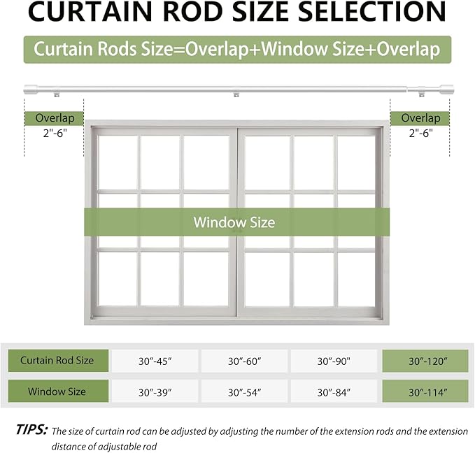 5/8” Diameter Curtain Rods 30-120 Inch, for 30-114 Inch Windows, Adjustable Splicing Silver Curtain Rods for Windows with Brackets, Window Rod Long Small Curtains Rod, 2 Pack