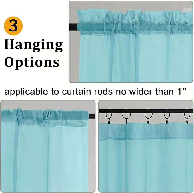 Gwine Extra Long Sheer Curtains 120 Inches Long - Light Filtering Rod Pocket Window Curtain Panels for Bedroom, Elegant Soft Voile Living Room Sheer Drapes, Each 42Wx120L, 10FT, 2 Panels, Aqua