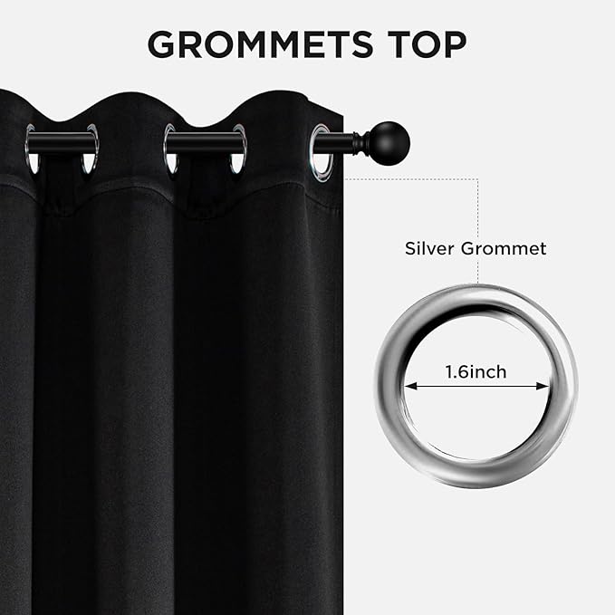 Joydeco Blackout Curtains 108 Inch Length 2 Panels Set, Thermal Insulated Long Curtains& Drapes 2 Burg, Room Darkening Grommet Drapes for Living Room Bedroom Window (W52 x L108 Inch, Black)
