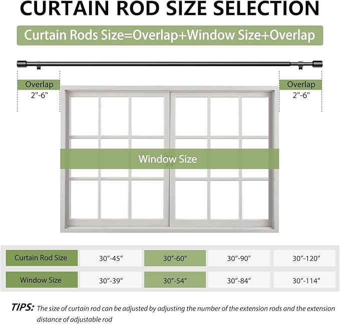 5/8” Diameter Curtain Rods 30-60 Inch, for 30-54 Inch Windows, Adjustable Splicing Black Curtain Rods for Windows with Brackets, Window Rod Long Small Curtains Rod