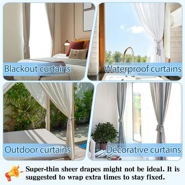 4 Pcs Hand Woven Curtain Tiebacks No Drilling - Boho Drape Holdbacks Rope for Black Blue Grey Light Color Curtains, Decorative Ties for Outdoor Yard Garden Farmhouse Drapery, Grey