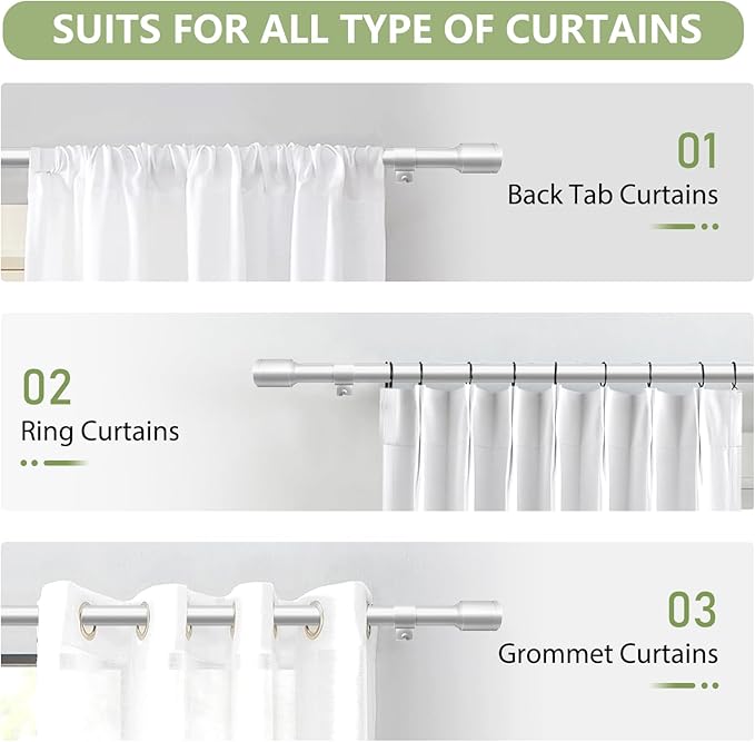 5/8” Diameter Curtain Rods 30-45 Inch, for 30-39 Inch Windows, Adjustable Splicing Silver Curtain Rods for Windows with Brackets, Window Rod Long Small Curtains Rod, 2 Pack