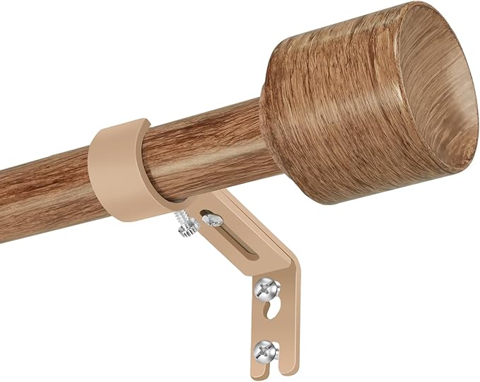 1” Diameter Curtain Rods Itself is 30 to 144 inch 1 Pack Fit 30-142 inch, 66 to 120 inch Window with Heavy Duty Adjustable Rod Matte Wood Grain Splicing Metal Extra Long Curtain Rod for Windows