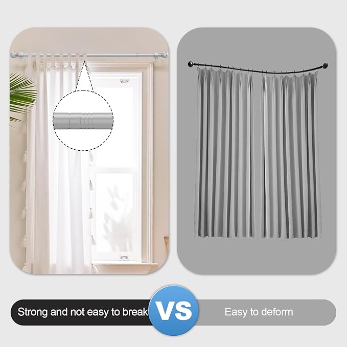 2 Pack Silver Curtain Rods for Bedroom with Brackets,5/8 Inch Diameter Small Window Curtain Rod Adjustable 32 to 48 Inches,Easy Install Drapery Rods,Gray