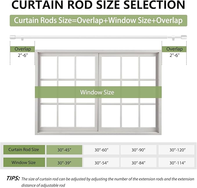 5/8” Diameter Curtain Rods 30-45 Inch, for 30-39 Inch Windows, Adjustable Splicing White Curtain Rods for Windows with Brackets, Window Rod Long Small Curtains Rod, 2 Pack