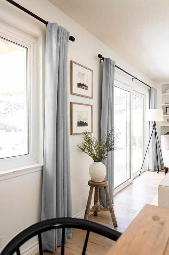 100% Blackout Shield Linen Blackout Curtains for Bedroom 84 Inches Long, Back Tab/Rod Pocket Living Room Drapes, Thermal Insulated Blackout Curtains 2 Panels Set, 50" W x 84" L, Ash Grey