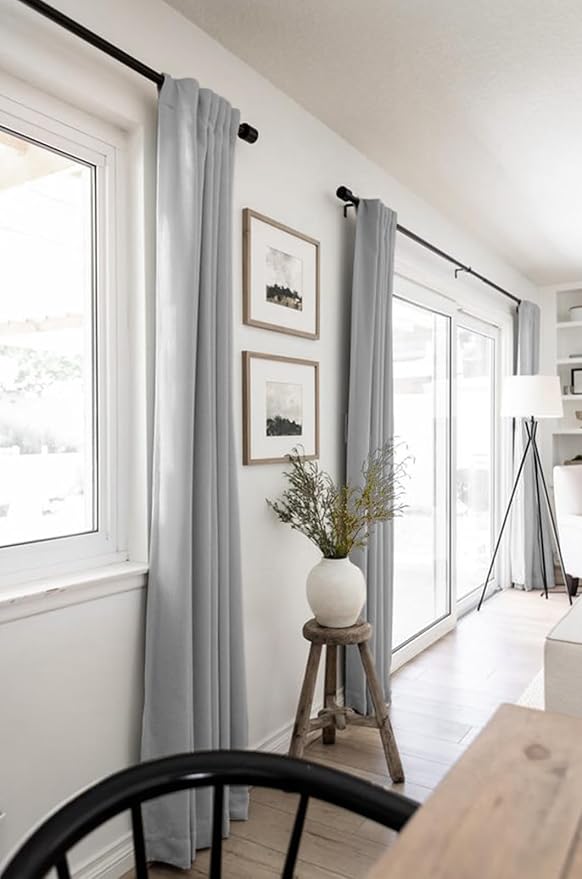 100% Blackout Shield Linen Blackout Curtains for Bedroom 90 Inches Long, Back Tab/Rod Pocket Living Room Drapes, Thermal Insulated Blackout Curtains 2 Panels Set, 50" W x 90" L, Grey
