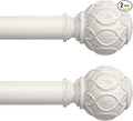 2 Pack Antique White Curtain Rods for Windows 30 to 56 Inch, Adjustable Vintage Decorative 1 Inch Heavy Duty Curtain Rod, Rustic Farmhouse Drapery Pole with Boho Netted Texture Flower Finials