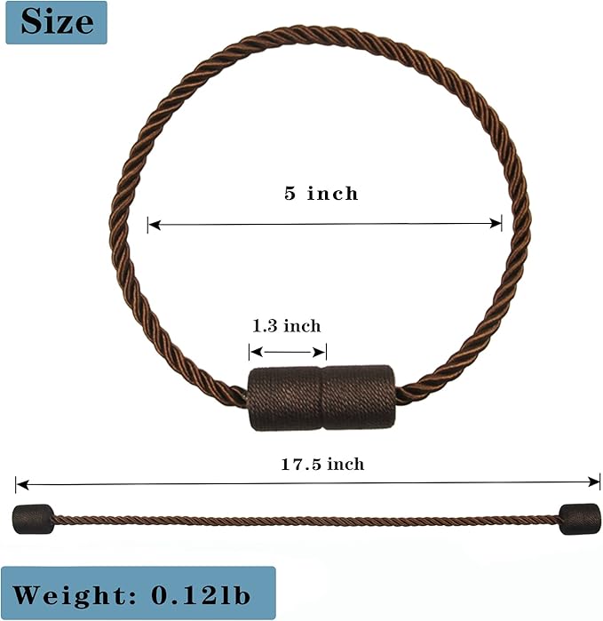 2 Pack Strong Magnetic Curtain Tiebacks Outdoor Elegant Decorative Tie Backs Modern Rope Tiebacks for Drapes Window Curtain Holdbacks for Draperies- Coffee