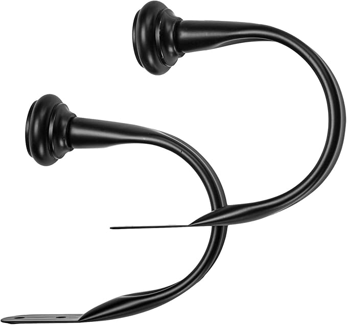 Amazon Basics Decorative Curtain Tiebacks, Sturdy and Easy to Install Holdbacks, Set of 2, Black
