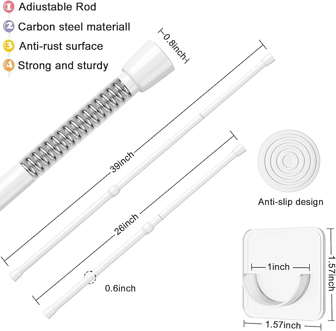 AIZESI 1pcs Tension Curtain Rod Spring Tension Rod Short Curtian Rods No Drilling Expandable Spring Loaded Curtain Tension Rod Adjustable 26 to 39 inch,Best Use Range 28 to 36 inch，White