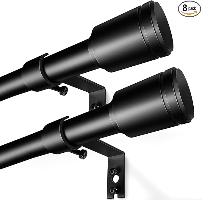 5/8” Diameter Curtain Rods 30-120 Inch, for 30-114 Inch Windows, Adjustable Splicing Black Curtain Rods for Windows with Brackets, Window Rod Long Small Curtains Rod, 2 Pack