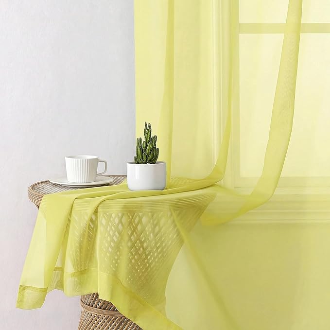 Aiyufeng Lemon Sheer Curtains 84 Inches Long 2 Panels Set for Living Room, Light Filtering Window Sheer Drapes for Bedroom, Each 42" W x 84" L