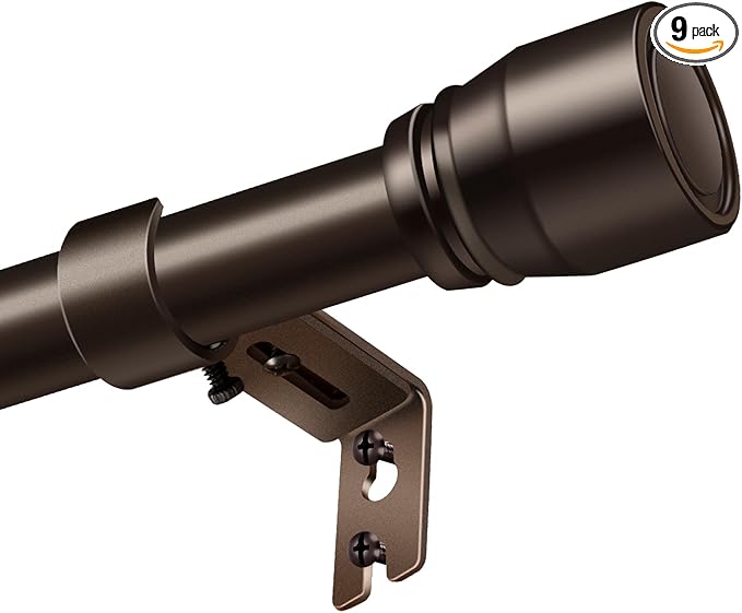 1” Diameter brown curtain rod Itself is 30 to 144 inch. 1 Pack Fits 30-142 inch, 66 to 120 inch Windows with Heavy Duty Adjustable brown curtain rods Splicing Metal Extra Long Curtain Rod