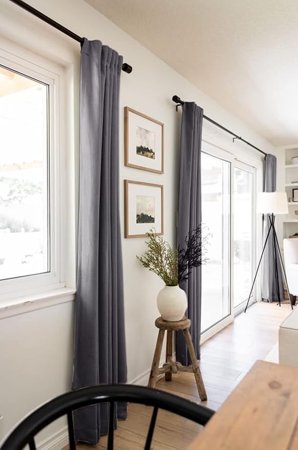 100% Blackout Shield Linen Blackout Curtains for Bedroom 72 Inches Long, Back Tab/Rod Pocket Living Room Drapes, Thermal Insulated Blackout Curtains 2 Panels Set, 50" W x 72" L, Darkgray