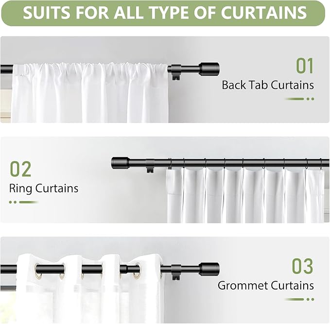 5/8” Diameter Curtain Rods 30-120 Inch, for 30-114 Inch Windows, Adjustable Splicing Black Curtain Rods for Windows with Brackets, Window Rod Long Small Curtains Rod