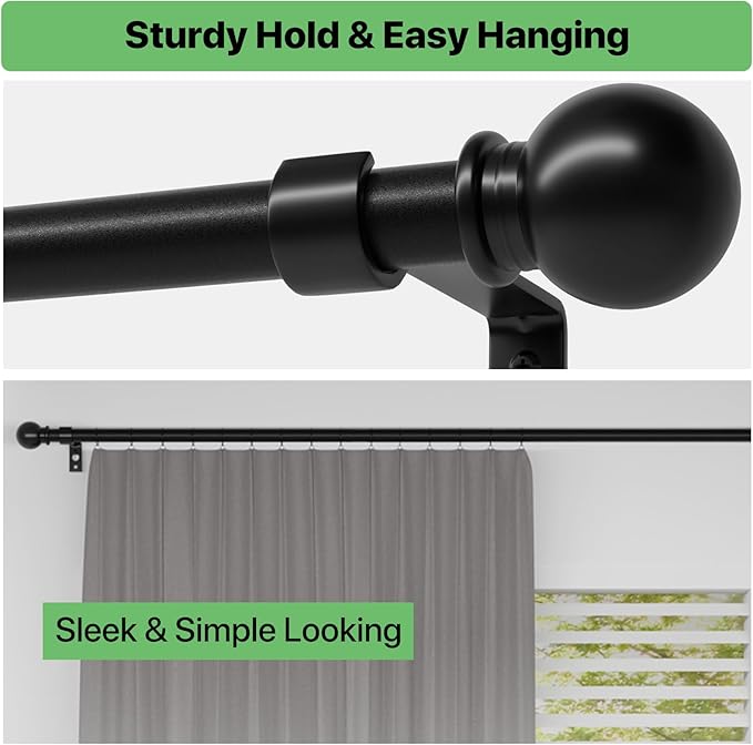 2 Pack Black Metal Curtain Rods, 28-60 inch, Heavy Duty, Adjustable, Wall Mounted, Set of 2