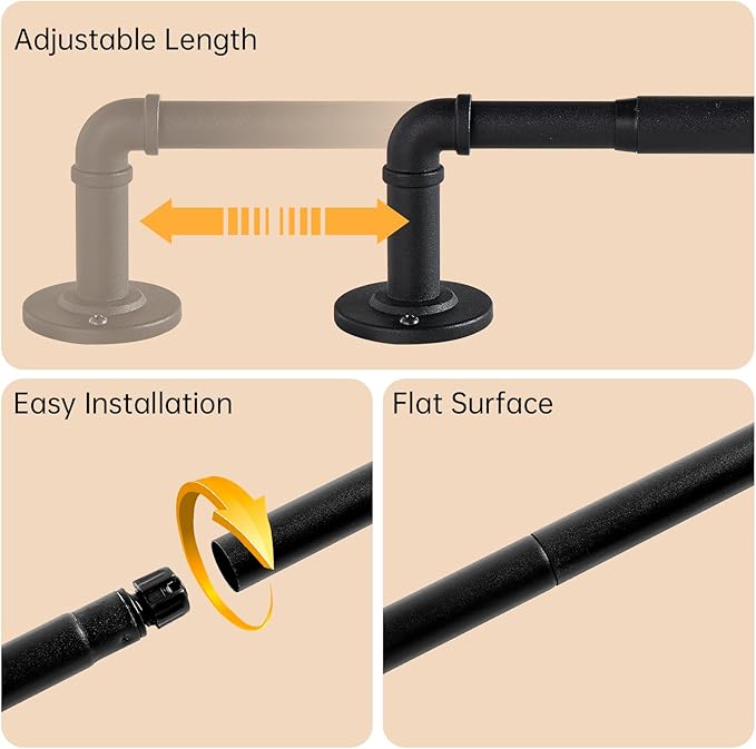 2 Pack Industrial Curtain Rods for Windows 66 to 120 Inches, Blackout Wrap Around Curtain Rod, for Indoor and Outdoor, 5/8 Inch Diameter, 65 to 120 Inches, Black
