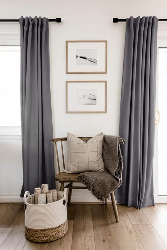 100% Blackout Shield Linen Blackout Curtains for Bedroom 84 Inches Long, Back Tab/Rod Pocket Living Room Drapes, Thermal Insulated Blackout Curtains 2 Panels Set, 50" W x 84" L, Darkgray