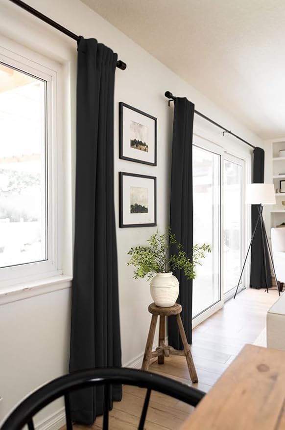 100% Blackout Shield Linen Blackout Curtains for Bedroom 84 Inches Long, Back Tab/Rod Pocket Living Room Drapes, Thermal Insulated Blackout Curtains 2 Panels Set, 50" W x 84" L, Black