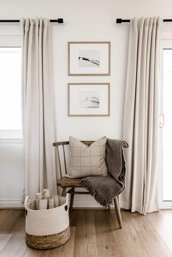 100% Blackout Shield Linen Blackout Curtains for Bedroom 63 Inches Long, Back Tab/Rod Pocket Living Room Drapes, Thermal Insulated Blackout Curtains 2 Panels Set, 50" W x 63" L,Cream