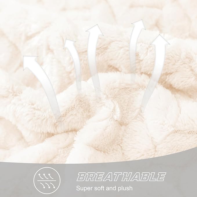 Exclusivo Mezcla Fleece Twin Size Blanket for Bed, 90x66 Inches Soft Cozy Jacquard Flannel Blankets, Lightweight Fuzzy Plush Warm for Women, Off White