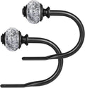 2 Pack Curtain Holdbacks, USFOOK Black Decorative Window Drapery Tiebacks (2 Pack/1 Pair), Curtain Tie Back Hooks for Wall with Translucent Finials (3.95" L x 3.4" W)